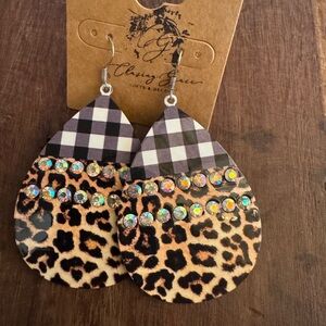 Buffalo Check Animal Print Metal Earrings